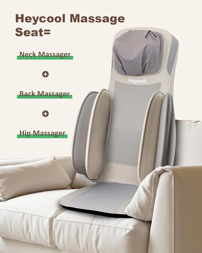 Shiatsu Neck Back Massager with Heat 2025 Upgraded Massage Chiar Pad with Height Adjustment Compression Vibration Full Body Seat Massager for Home Office