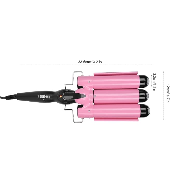 3 Barrel Hair Waver Adjustable Temperature Hair Crimper Heats up Quickly Crimping Iron for Hair Compatiable for All Hairstyles(US-pink28mm)
