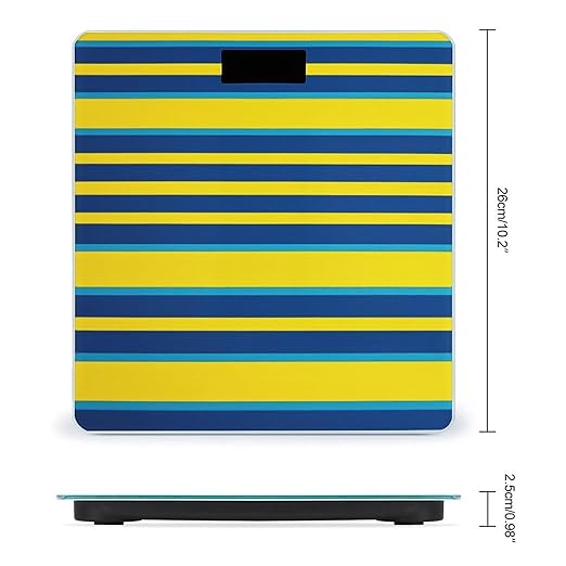 Yellow and Blue Stripes Digital Bathroom Scale for Body Weight Weighing Scale with Backlit LCD Display High Precision Measurements &amp Measures Weight Up to 180kg