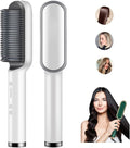 2025 New Negative Ion Hairs Straightener Styling Comb with 5 Temp 2 in 1 Hair Straightener Brush and Curler Portable Electric Straightening Comb Heated Hair Brush 10s Fast Heating Anti-Scald White