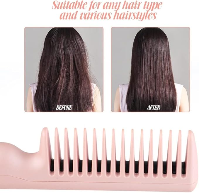 Professional Hair Straightener Tourmaline Ceramic Hair Curler Brush Hair Comb Straighteners Curling Hair Iron Hair Styler 17.5*4*2 cm Gray