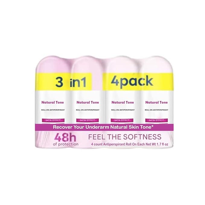 Tono Natural Desodorante 4 Pack | Even Skin Tone Brightening Deodorant Pack of 4 Roll-On Bottles (1.7 fl oz each) | Desodorante Aclarado Natural | Vitamin C + Avocado Oil | TikTok Viral Formula