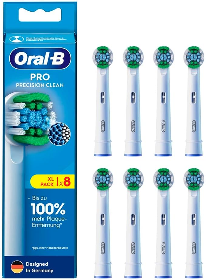 Oral-B Pro Precision Clean Replacement Toothbrush Heads for Electric Toothbrush Pack of 8 Teeth Cleaning with Innovative X-shaped Bristles Original Oral-B Toothbrush Attachment Designed in Germany