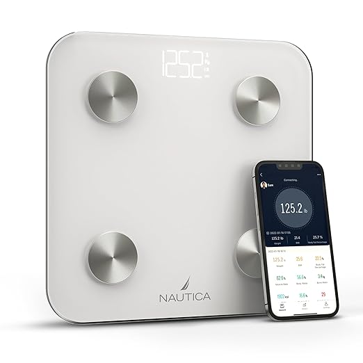 Nautica Body Tracker Digital Bathroom Scale Bluetooth-Enabled Smart Scale with BMI Body Fat Muscle Mass Tracking &amp More Syncs with Smartphone App for Body Composition Tracking 396 Lbs.