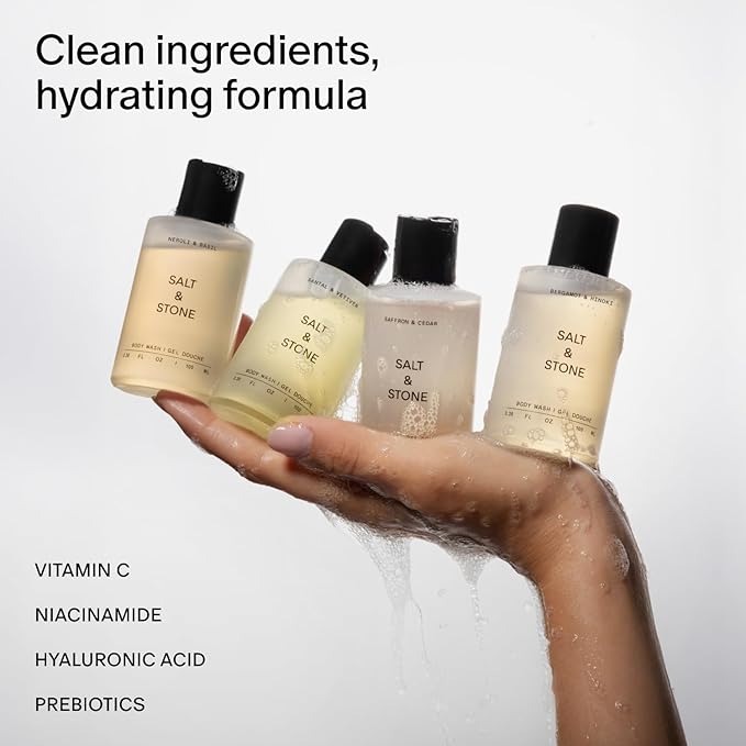 Salt &amp Stone Body Wash Mini Discovery Set | For Women &amp Men Sulfate Paraben &amp Dye Free Leaving Skin Soft and Hydrated | Travel-Sized Body Wash