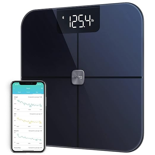 Wyze Scale for Body Weight Digital Bathroom Smart Scale for Body Fat BMI and Heart Rate 12 Body Composition Analyzer with App Bluetooth 400 lb - Dark Blue