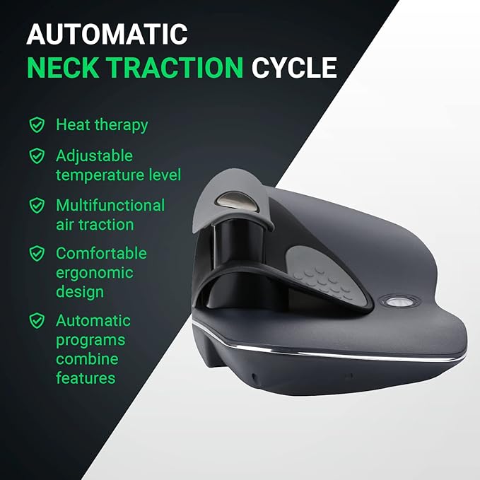 Neck Traction with Heat Therapy by Dynamic Wedge Cervical - Automatic Device Multi-Function Programs Adjustable Temperature - Neck Pain Relief Stretcher