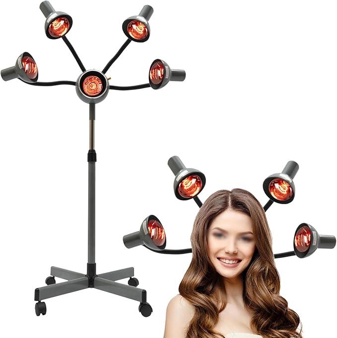 5Head Infrared Light Heat Therapy Red Lamp Salon Hair Perming Dyeing Steamer SPA Adjusting Height Hair Dryer Stand Styling Perming Dryer Hair Salon Equipment