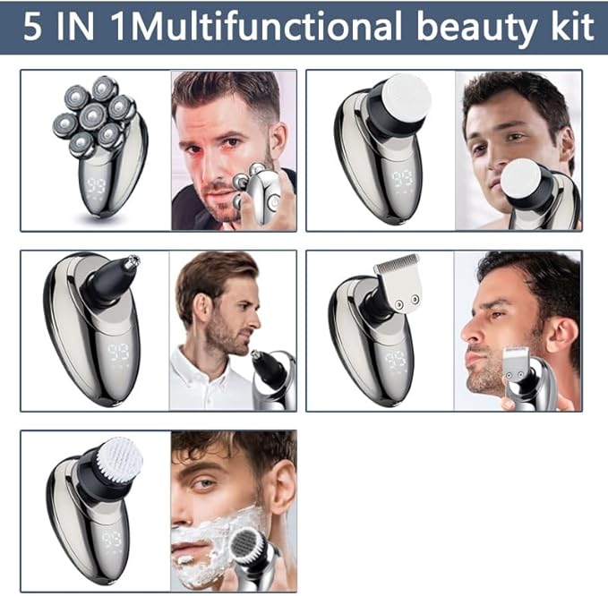Head Shavers for Bald Men Super Electric Shavers for Men 7D Floating Rotary Razor Cordless USB Rechargeable Multifunctional Grooming Kit with LED Display