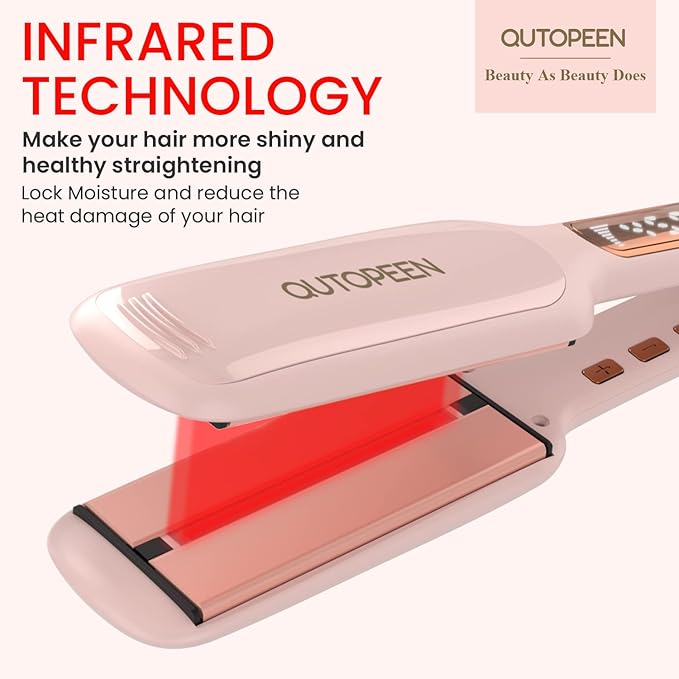 Fashion Pink Infrared 2 Inch Hair Straightener2 Inch Wide Professional Ceramic Tourmaline Flat Iron with Big Temp Display140F-450F DegreeDual Voltage