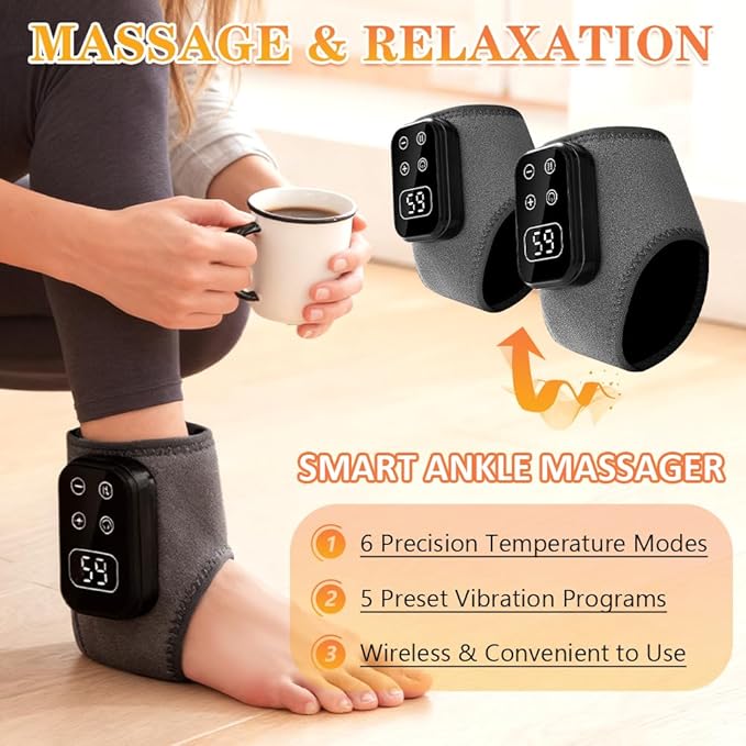 Foot Advanced Renew Triple Method Massager with 5 Vibration Modes and 6 Heat Levels Suitable for Reduce Fatigue and Plantar Fasciitis Travel &amp Home Use（Grey 2pcs）