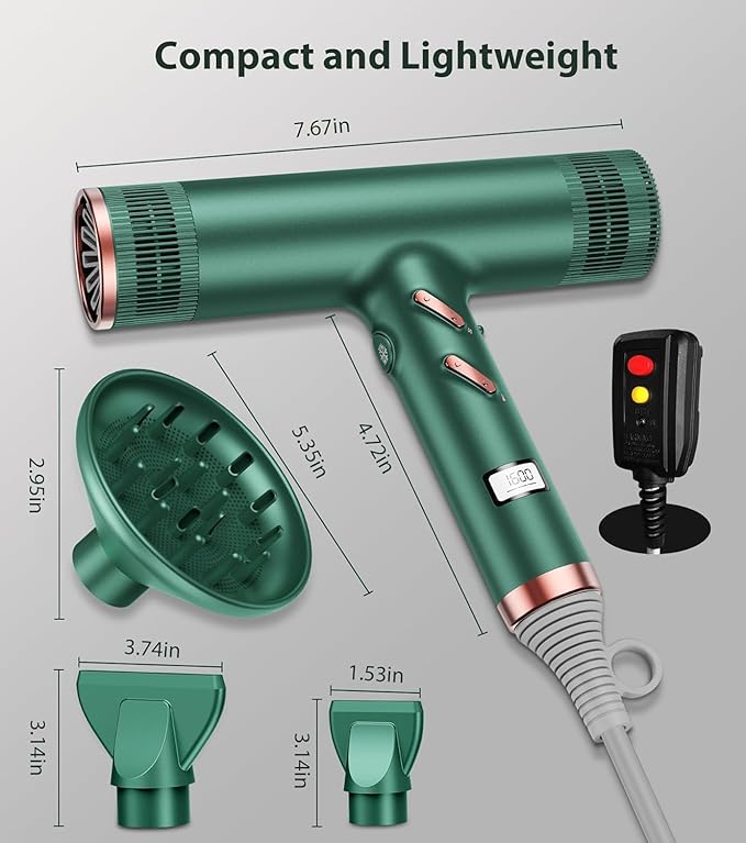 Hair Dryer with Diffuser Professional Brushless Motor Blow Dryer 3 Heating/3 Speed/Cold Botton for Fast-Drying Portable Dryer Gifts for Women/Men