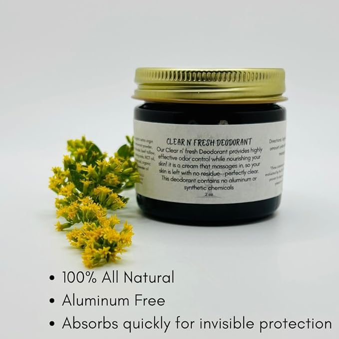 Clear and Fresh Deodorant - 100% All Natural Deodorant Aluminum-free Grass Fed Beef Tallow Base for Soothing All Day Odor Protection - 2 oz.