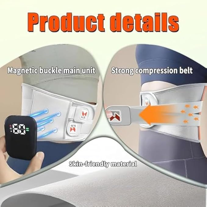 Belt Massager Lower Back Relief Portable Wireless Belt Adjustable Fit for Under Clothes Double Compression Zone Relaxation (White)