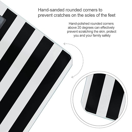 Black &amp White Stripe Scale for Body Weight Safe Rounded Corners Tempered Glass Digital Bathroom Scale LED Display 400lb Capacity Weight Scales with High Precision Sensors