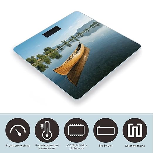 Canoe Lake Weight ScaleClear LED Display Bathroom Digital Weighing ScaleTempered Glass Digital Bathroom Scale for Body Weight Capacity Up to 400 Lbs