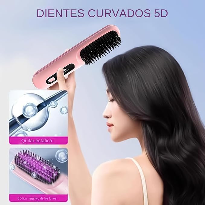 Cordless Hair Straightener Brush | Cordless Thermal Straightener Comb | Portable Electric Flat Straightener for Home Styling Travel and Salon Women and