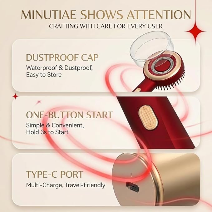 Morlit 2-in-1 Cordless Scalp Massager &amp Hair Detangling Comb – Rechargeable Waterproof Design with Gentle Vibrations for Relaxation Knot-Free Styling &amp Travel – Deep Red