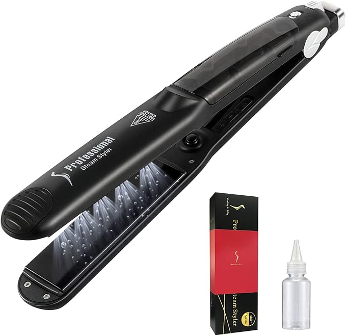 DORISILK Steam Straightener for Hair Professional Steam Flat Iron Salon Ceramic Tourmaline Vapor Steam Ionic Straightening Iron 2 in 1 Hair Straightener and Curler Dual Voltage Adjustable Temp