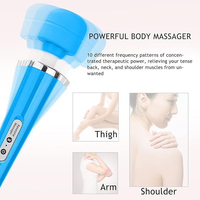 Wired Powerful Handheld Wand Massager Strong Personal Vibration Massage for Sports Recovery Back Muscle Aches Whole Body Pain (Blue)