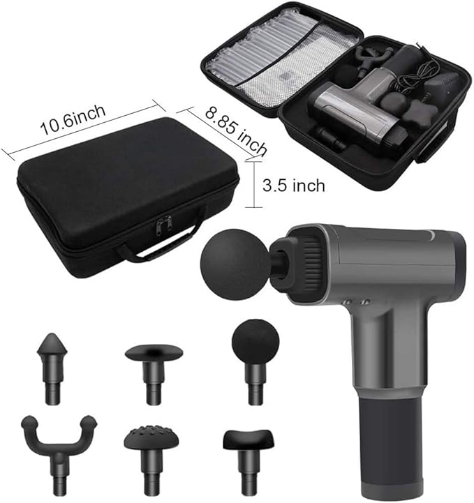 Hand-Held Electric Fascia Massage Gun Portable Fitness Equipment High-Frequency Deep Massager Can Relieve Muscle Soreness Equipped with 6 Replaceable Massage HeadsB