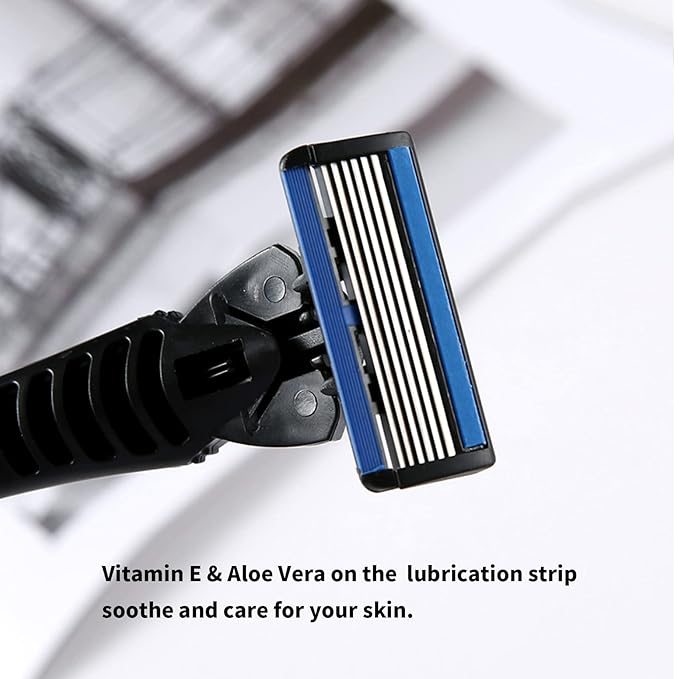 6-Blade RazorPlastic Anti-slip Men Manual Refill Cartridges razors Reusable Face Cleansing Care Tool 30 pcs refill cartridges Shave Supplies for Men and Women - Black