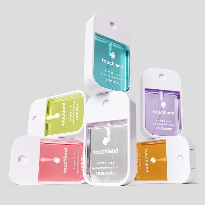 Touchland Hydrating Hand Sanitizer Spray – Dye Free Trio Set (Rainwater Unscented Beach Coco) – 3 x 1 FL OZ Mini Travel Size Mists
