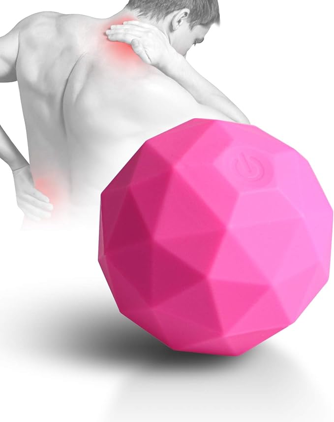 MEXITOP Electric Vibrating Massage Ball 2-Speed Fitness Yoga Pilates Physical Therapy Massage Roller to Fight Sore MusclesWashable Negative Ion Vibration Massages Ball for Muscle Recovery(Red)