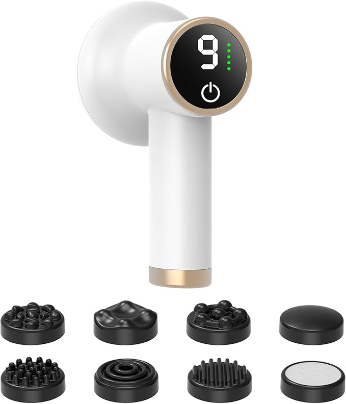Handheld Body Massager Body Relaxing Machine Portable and Cordless Massager for Deep Relaxation 9 Modes for Body SPA 8 Massage Heads 1800mAh Battery Gift for Men Women White