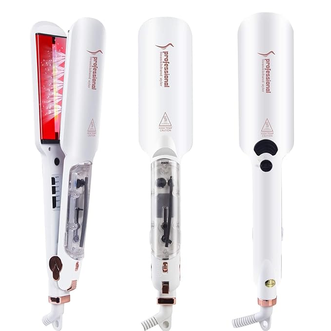 DORISILK Steam Hair Straightener and Curler Iron 2 in 1 Professional Salon Infrared Flat Iron Wide Tourmaline Ceramic Plate Vapor Straighteners for Hair Instant Heat Up Adjustable Temp 2 Inch White