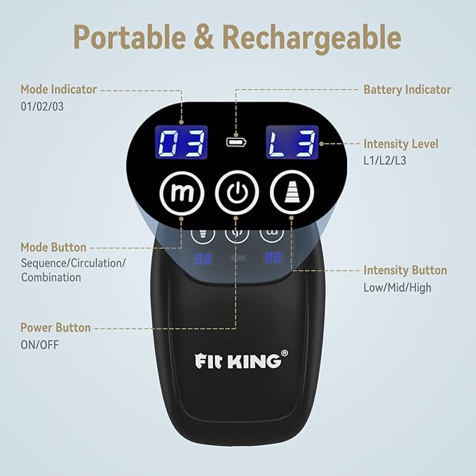 FIT KING Cordless Foot and Leg Massager Rechargeable Foot and Calf Massage Boots Portable Compression Boot for Circulation Pain Relief Recovery After Training Healthy Travel Gift