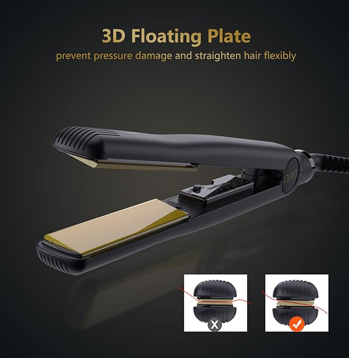 500 Degree Ceramic Dual Voltage Adjustable Temperature 1 inch Flat Iron - 2 in 1 Portable Straightener for Thick Hair