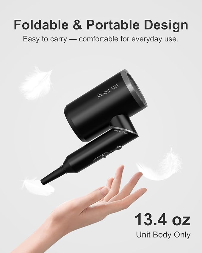 ANNLARY Dual Voltage Travel Hair Dryer with Diffuser &amp Comb 1800W Portable Foldable Blow Dryer Plasma Ionic Hairdryer for Frizz Control &amp Shine Low Noise 110V-120V/220V-240V European Use
