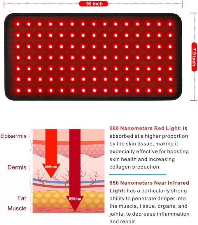 LOVTRAVEL New 16'' X 7.9'' LED 660nm Red Light Therapy and 850nm Near Infrared Light Therapy Devices Large Pads Wearable Wrap for Pain