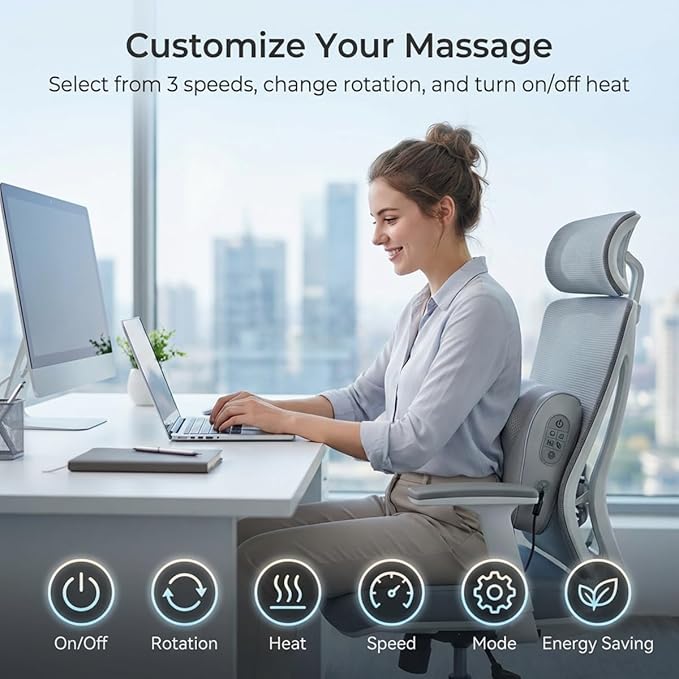 MLVOC Neck Massager and Back Massager with Heat 20 Nodes 3D Kneading 3-Speed &amp 2-Temperature Ergonomic Portable Body Massager for Neck Back Waist Shoulder Leg