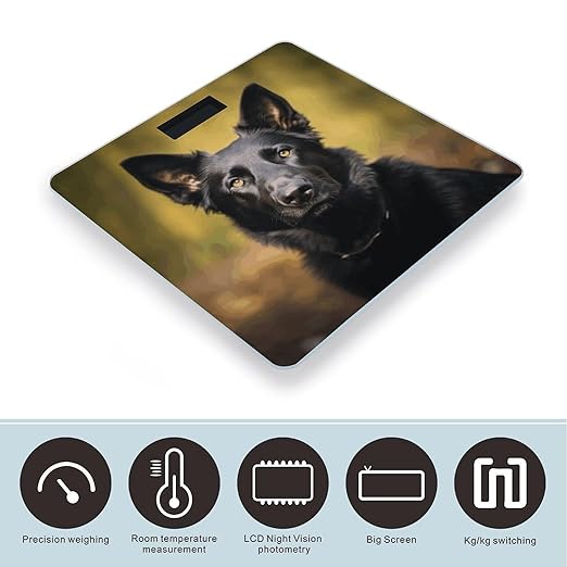 Black German Shepherd Dog Scale for Body Weight Safe Rounded Corners Tempered Glass Digital Bathroom Scale LED Display 400lb Capacity Weight Scales with High Precision Sensors