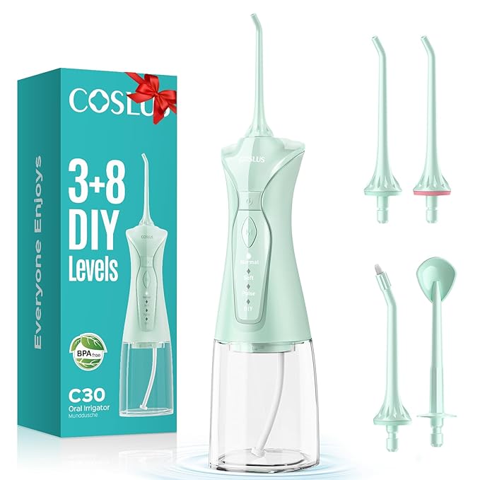 COSLUS C30(FC5360) Green 300ML Flosser &amp W40(F5020E) Black Flosser Pick with 30 Refills