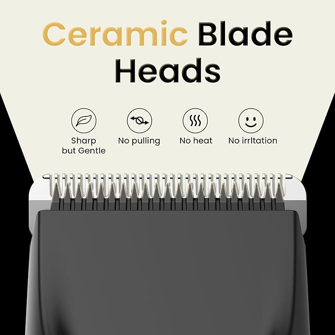 Groin &amp Body Hair Trimmer for Men - Electric Shaver for Pubic Hair Chest Legs - Ball Pubic Groomer LED Light Replaceable Ceramic Blade Heads USB-C Recharge Dock Waterproof Hygiene Razor