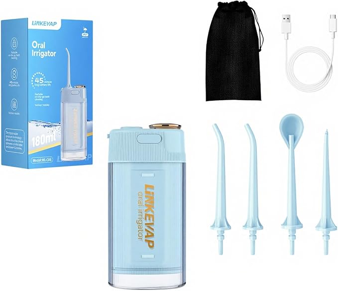 Water Flossers for Teeth Water flosserr for Teeth Cleaning &amp Flossing 180ML Mini Portable Waterproof Electric Water Dental Flosser for Travel Business 3 Modes and 4 Jet Tips Light Blue