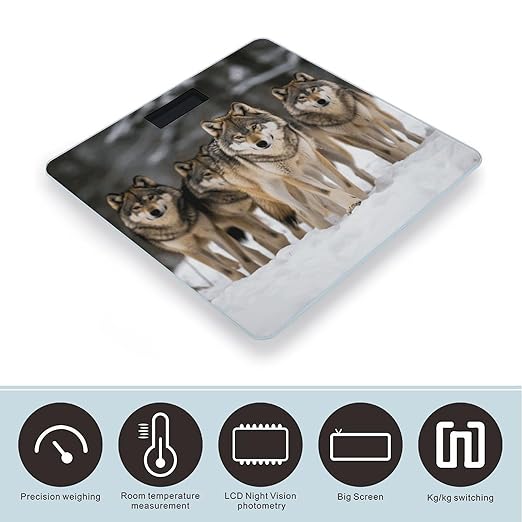 Pack of Wolves Weight Scale Large Bathroom Scales Digital Weight with Bright LED Display Non Slip Automatic Weighing Scale Fashion Weighing Machine for Body