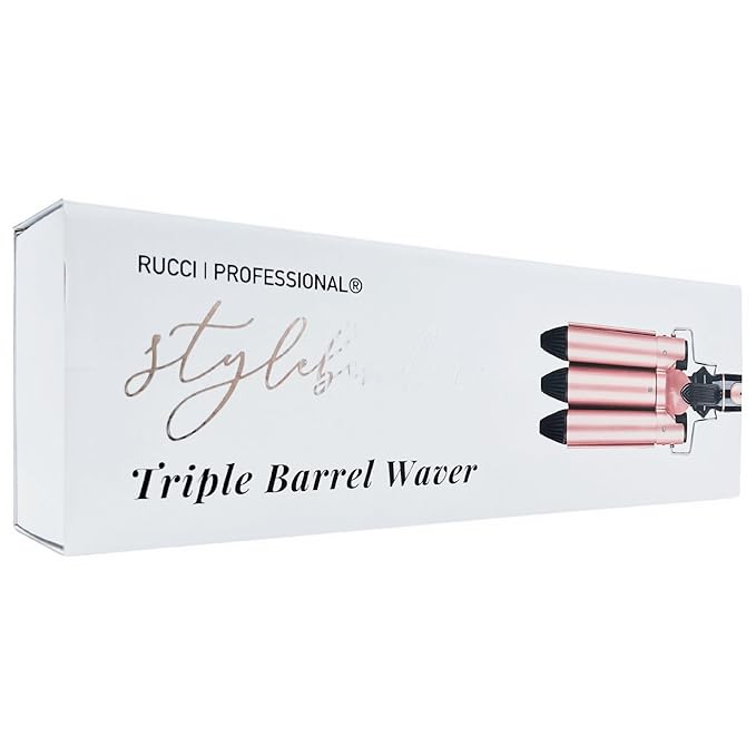 Rucci 3 Jumbo Barrel Curling Iron Wand Crimper Instant Heating Beachwaver Beachy Hair Style Bender in a Matter of Minute Ceramic Long-Lasting Curly Wavy Hair