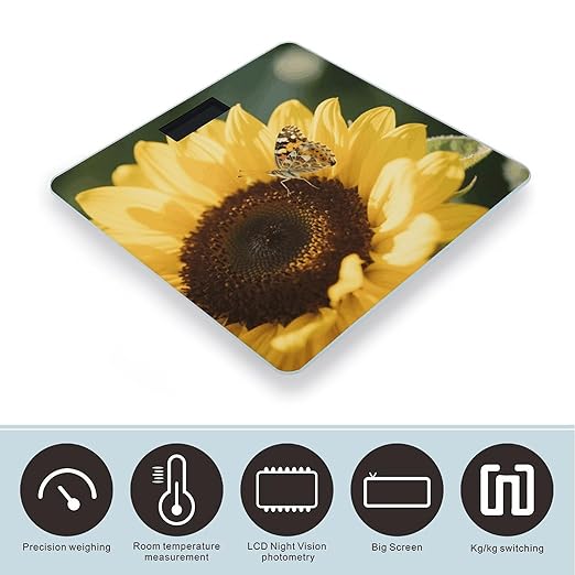 Sunflower Weight Scale Cute Bathroom Scale for Body Highly Accurate Digital Weighing Machine for People Compact LCD Display Scales with Sturdy Toughened Glass Scales