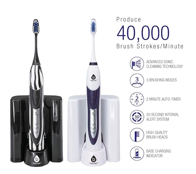 Pursonic S520 Rechargeable Sonic Toothbrush- Includes 20 accessories: 12 Brush Heads &amp More Black