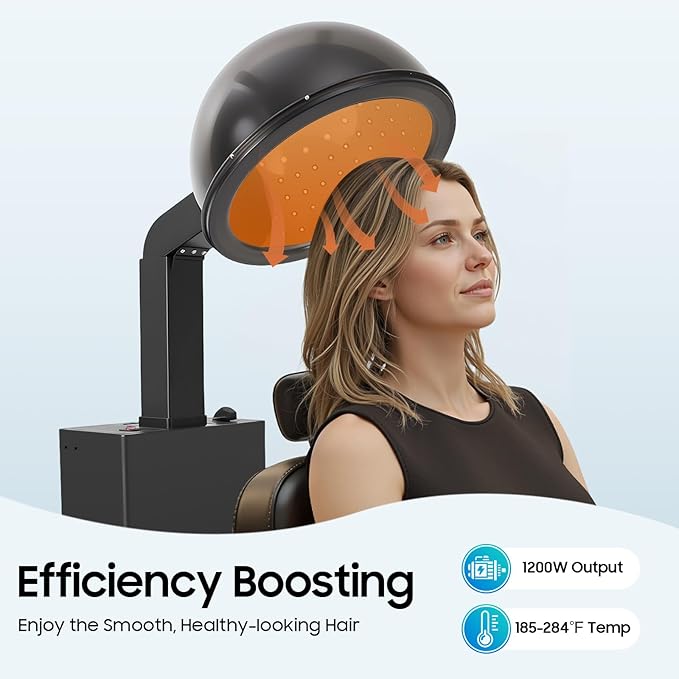 1200W Professional Hooded Hair Dryer with Stand - Salon Conditioning 60-Minute Timer Adjustable Temperature Hair Care Without Hair Damage