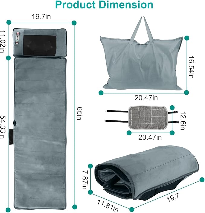 Full Body Massage Mat with Heat 10 Vibration Nodes Massage Chair Pad with 3 Heating Levels Anti-Slip Bottom Relaxation Seat Back Massager with Head Neck Pillow for Home Office