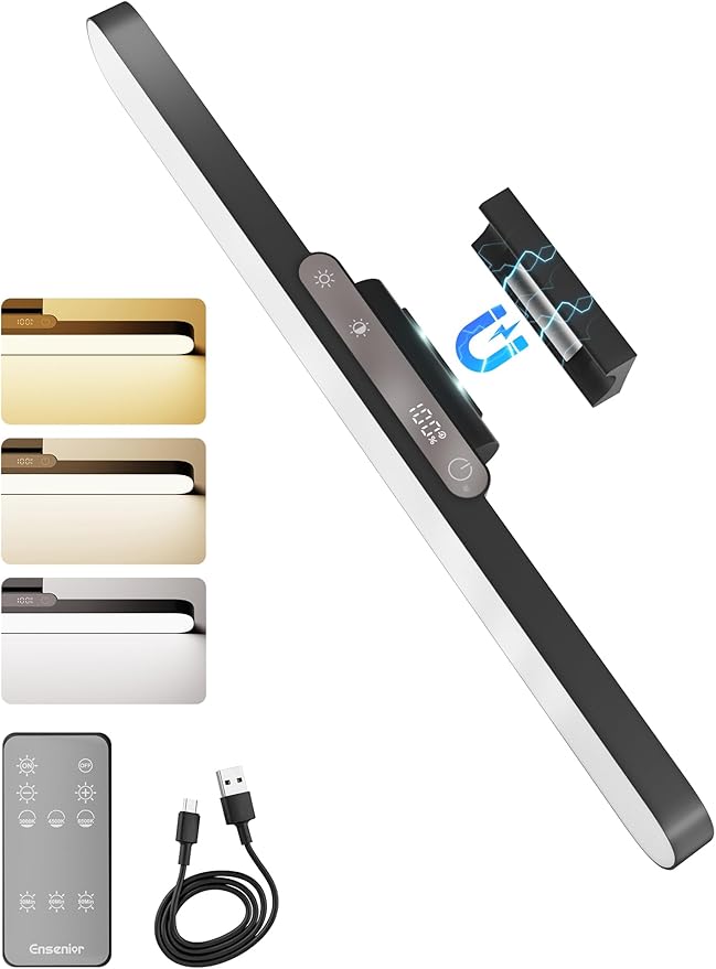 Upgraded Under Cabinet Lights Wireless 2500mAh Rechargeable Battery Operated Lights with Digital Display 130° Rotatable Magnetic Light Bar Remote Control Dimmable Stick On Light for Mirror School