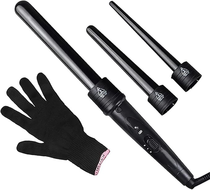 GeRRiT 3-in-1 Hair Curling Iron 3 Interchangeable Barrels and LED Display Adjustable Temp 325°F-430°F Instant Heat Hair Styling Tools for All Hair Types Black