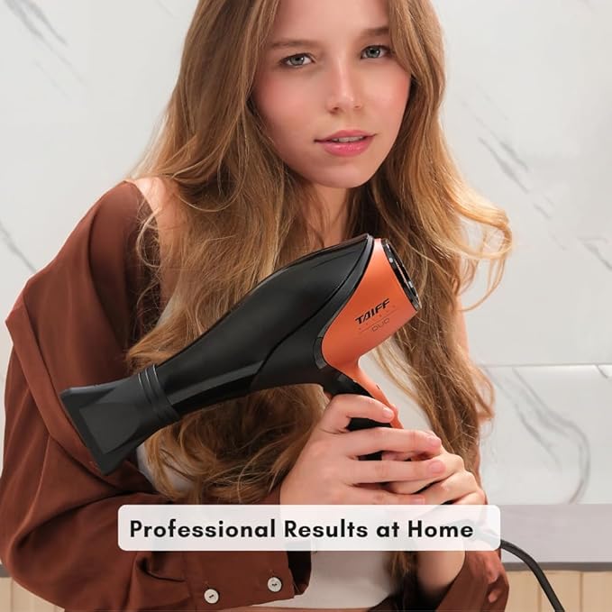 Taiff Unique Duo Professional Hair Dryer – 127V | 1875W Power | AC Motor | Tourmaline + Ionic &amp Ceramic Technology | Titanium Elements | 2 Concentrator Nozzles (Orange)