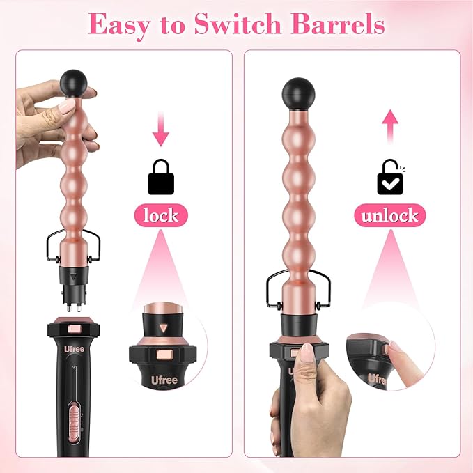 Ufree 7-in-1 Curling Iron Set with Interchangeable Ceramic Barrels Curling Wand Set with Thermal Brush Hair Straightener and Wand Curling Iron Versatile Styling Hair Curlers Set Gifts for Women