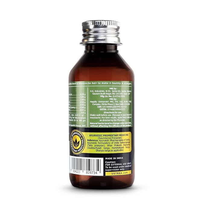 Ustraa Ayurvedic Beard Oil - 100ml | Beard Growth Oil For Men | With Yastimadhuka Taila &amp 7 Natural Herbs | Best Ayurvedic Beard Oil for Patchy Beard